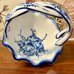 Vintage Hand-Painted Ceramic Basket – Blue Floral | Macy’s Collectible
